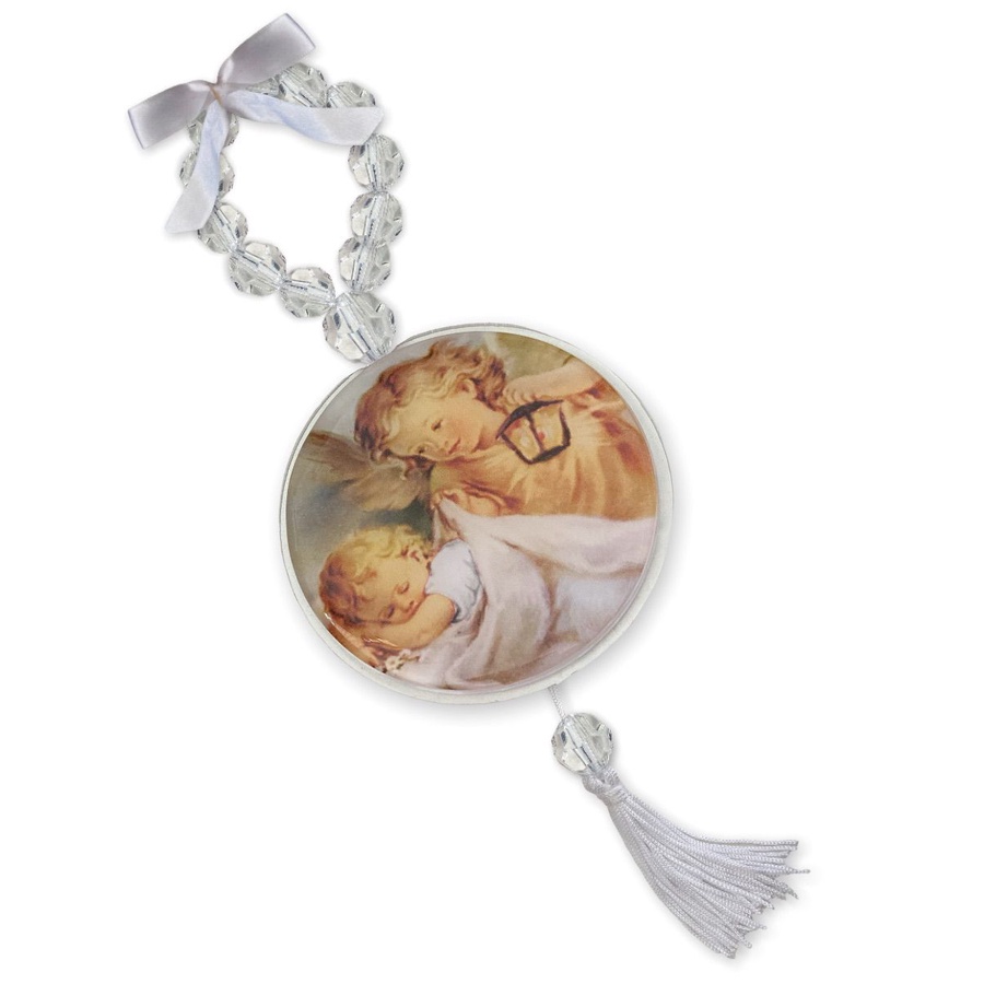 Adorno de Porta Anjo Da Guarda Acrilico Oração Branco 30cm