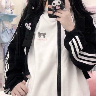 Sanrio Olá Kitty Kuromi Gráfico Esportes Lazer Zipper Casaco Solto Doce Faculdade BF Estilo Primavera Outono Top De Beisebol Casais Y2k