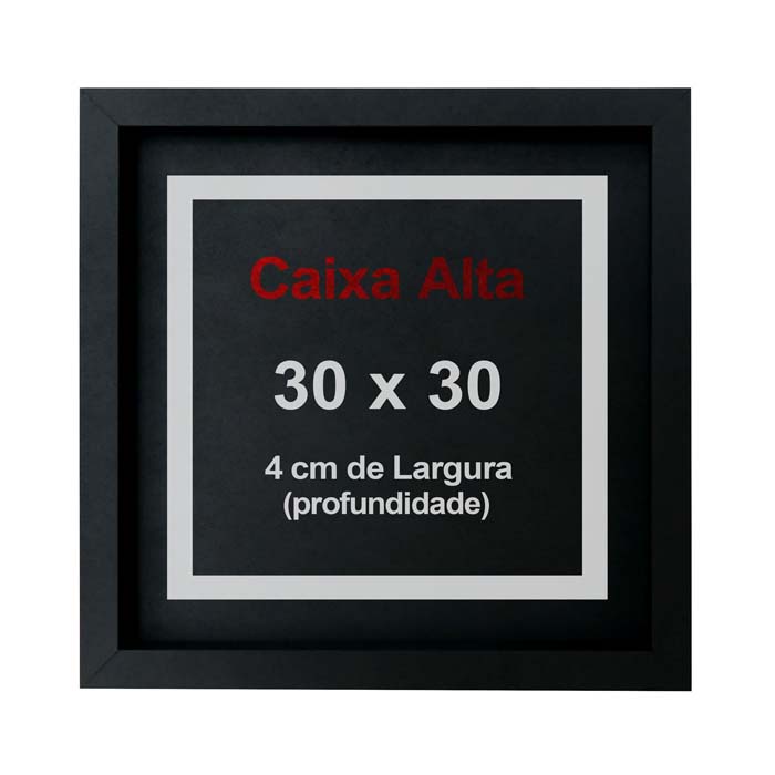 Moldura Decorativa Caixa Alta 30x30cm Preto Com Vidro em Oferta na Shopee