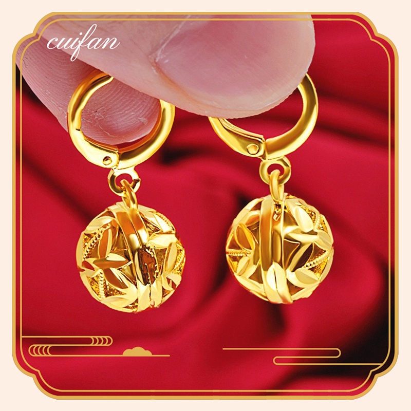 Brincos De Ouro Puro 18k Folhas Arábia Saudita Oco Quatro Vintage Areia Para As Mulheres Presente De Casamento Estética Criativo Retro