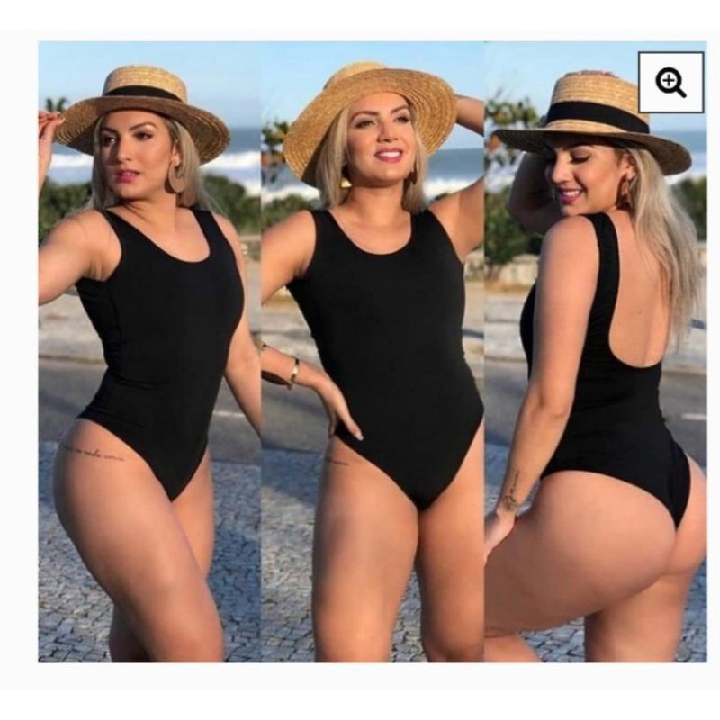Body Blusinha Maio Preto com  Elástico nas Costas Nua Moda Praia Piscina Verão