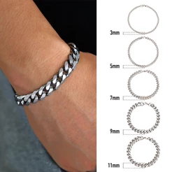 Vnox 3-11mm Pulseiras Masculinas Cor Prata Aço Inoxidável Meio-Fio Cubano Link Corrente Atacado Jóias Presente