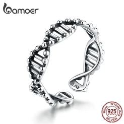 Anel De Dedo Bamoer DNA De Dois Lados Ajustável Prata 925