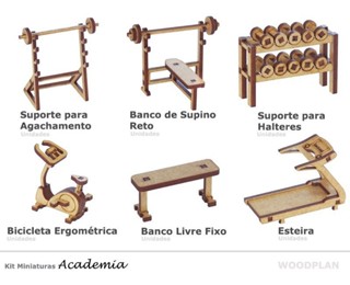 Kit Miniatura Academia 6 Pecas Supino Halteres Esteira Mdf em Oferta na Shopee
