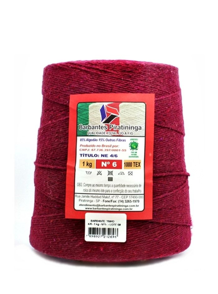Barbante Piratininga 1Kg Número 6 Cor Vinho crochê tricô tear amigurumi macramê artesanato