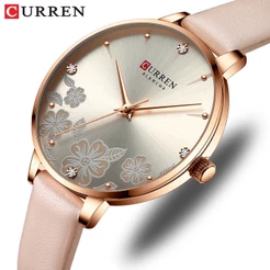 CURREN Relógio Feminino Moda Couro Esportivo Casual Quartzo À Prova D'água 9068 XQ