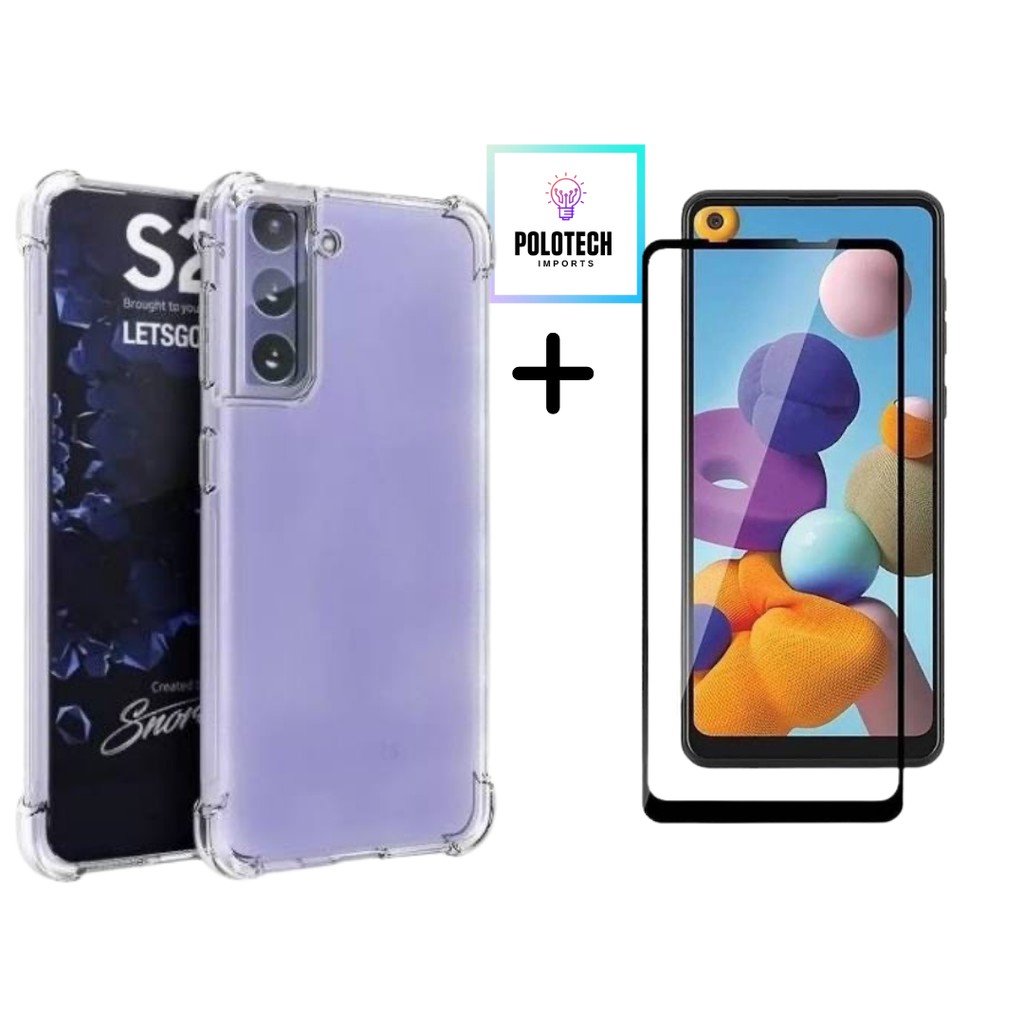 Kit Capinha Antiqueda Samsung S21 ou S21 Plus + Película vidro 3D / 5D