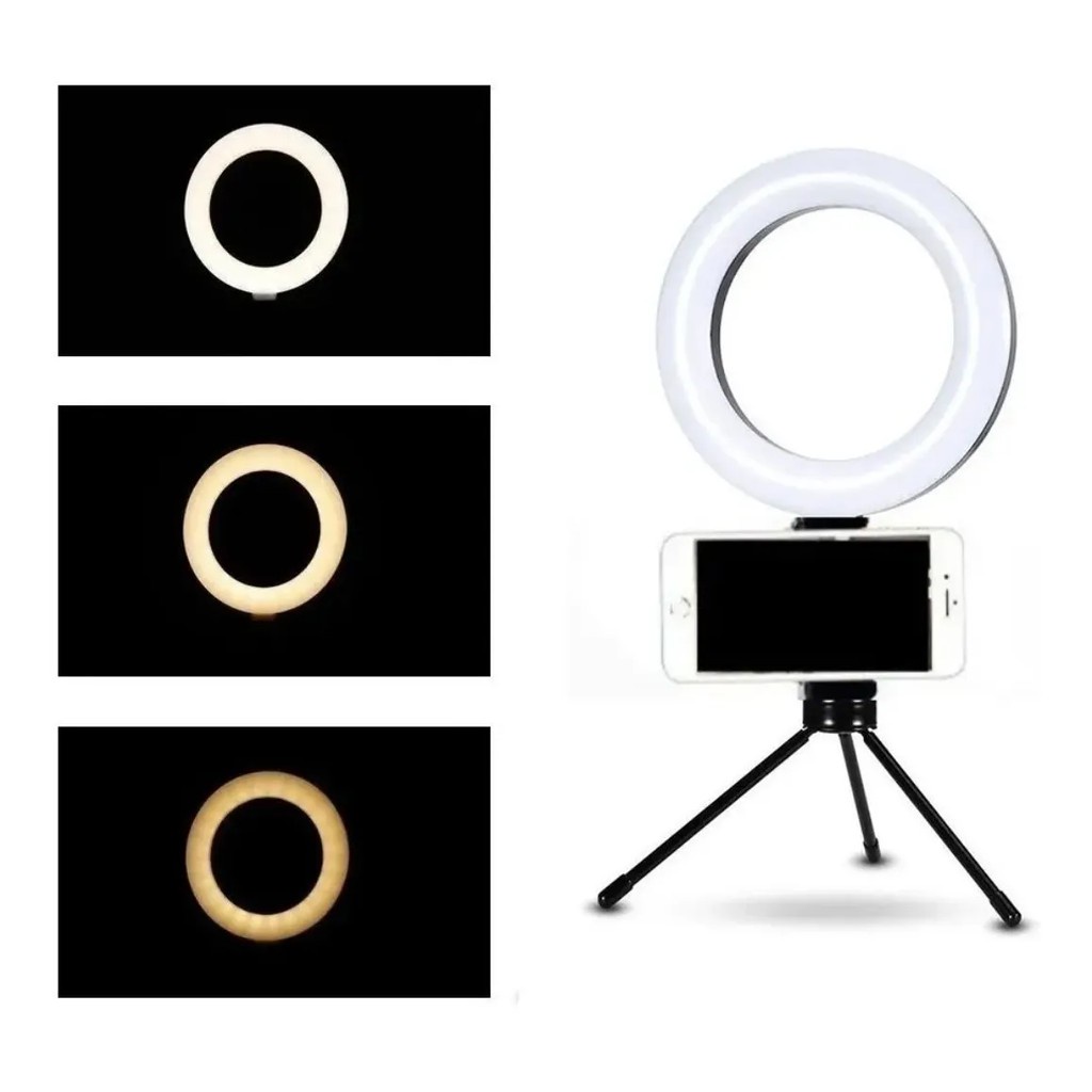 valley Bungalow motif Ring Light Led Mesa Iluminador Pequena Tripé 6 Polegada 16cm + Suporte para  Celular | Shopee Brasil
