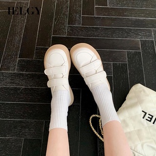 IELGY Sapatos De Couro De Sola Grossa Feminino preppy velcro