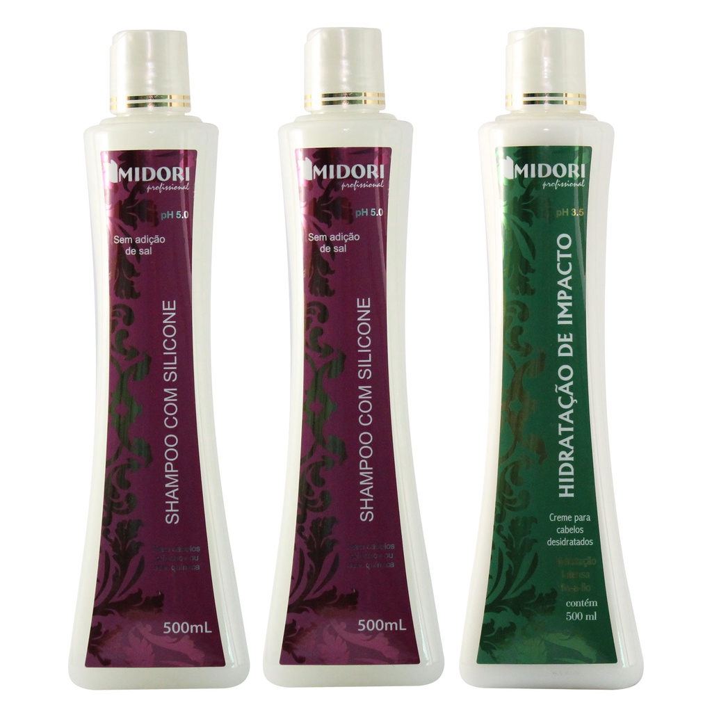 KIT MIDORI 2 SHAMPOO COM SILICONE + HIDRATAÇÃO DE IMPACTO 500ML