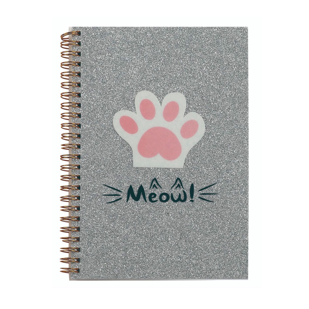 Caderno Meow Pautado - Caderno Pautado - Espiral Dourado - Caderno Gatinho - Caderno com Linhas