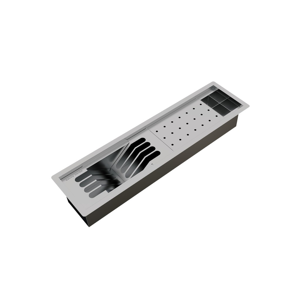 Escorredor Calha Úmida Completa Sobrepor Canal Equipado Inox 60 Cm Slim