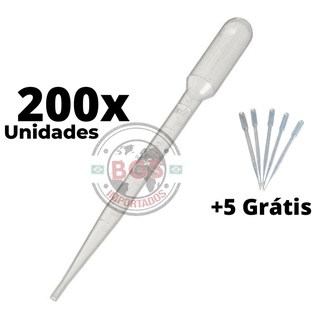 Pipeta Plástica Pasteur 3ML 200 Unidades Graduada Conta Gotas