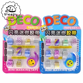 Kit9 Mini Washi Tape Glitter com Suporte Fita Adesiva Glitter Boullet Journal Planner DIY