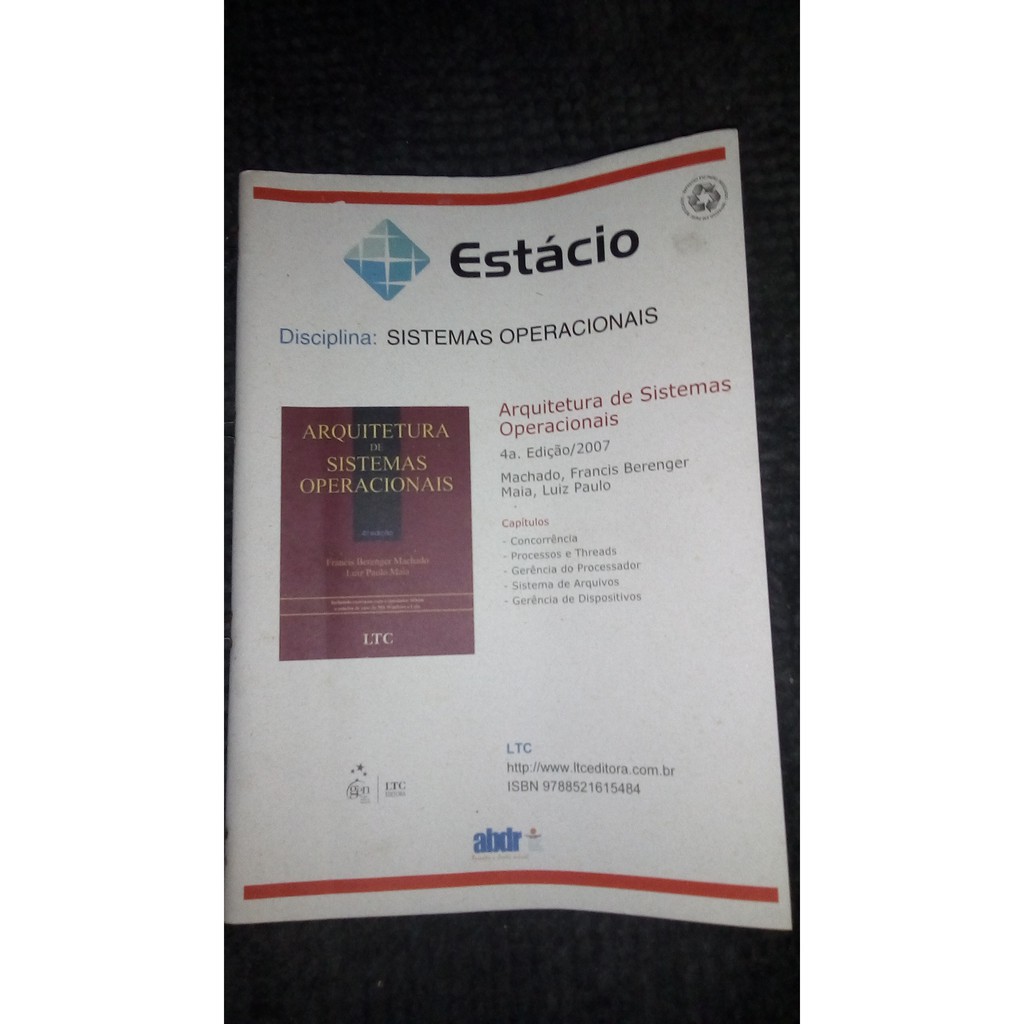 Apostila Graduação Universidade Estácio de Sá - Arquitetura de Sistemas Operacionais (usado)