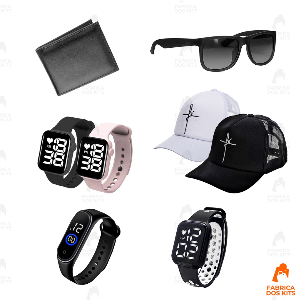 Kit Masculino Relogio digital prova dagua + relogio Esportivo + boné + Oculos e Carteira Promoção