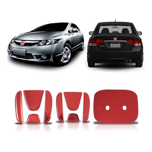 Kit Aplique Emblema Vermelho Honda New Civic 2006 A 2011