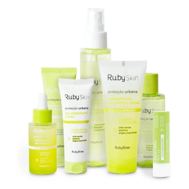 Kit completo Ruby Rose Skin Care Proteção Urbana com balm labial 7 itens