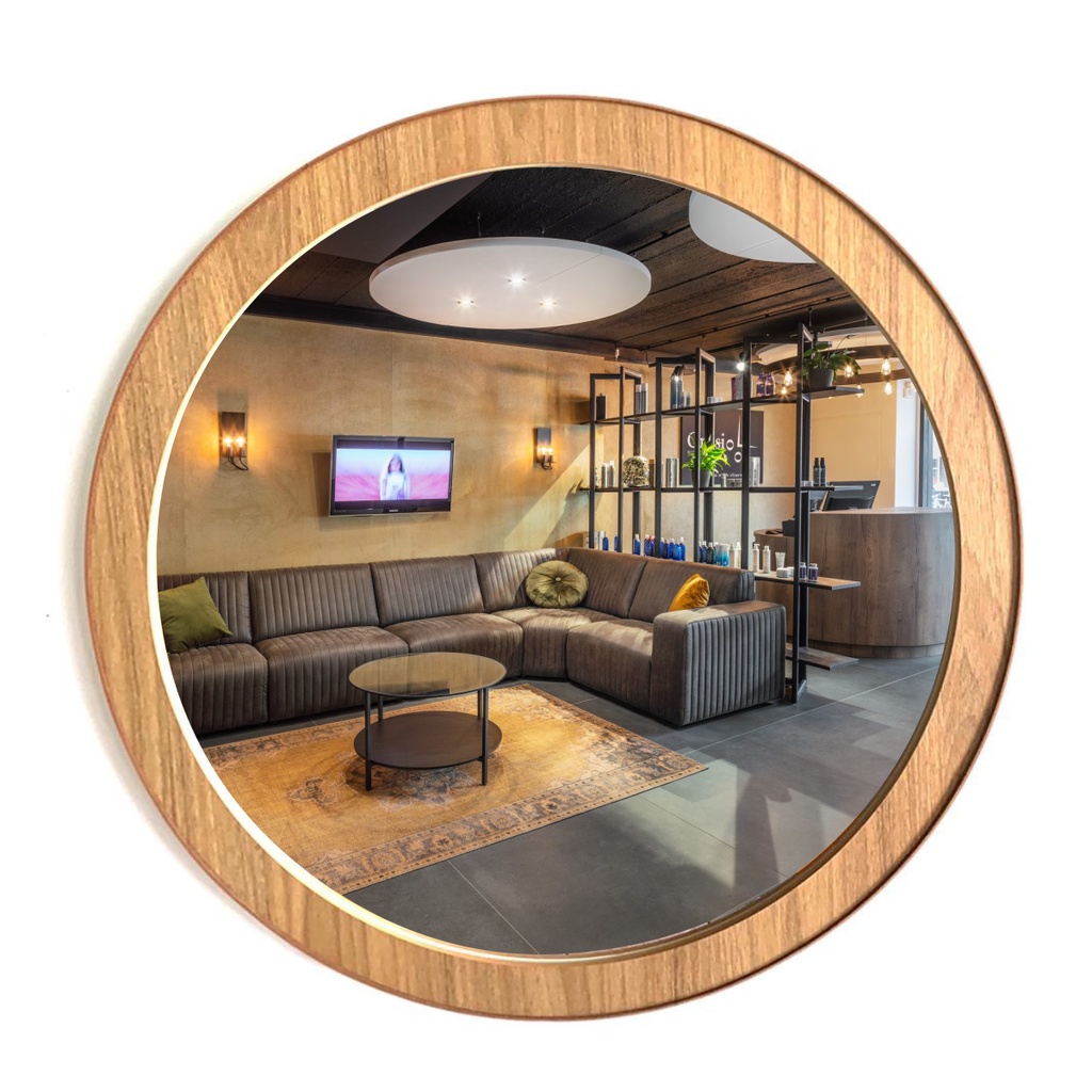 Espelho Redondo  Moldura 4 Cm Freijó Caramelo em Oferta na Shopee