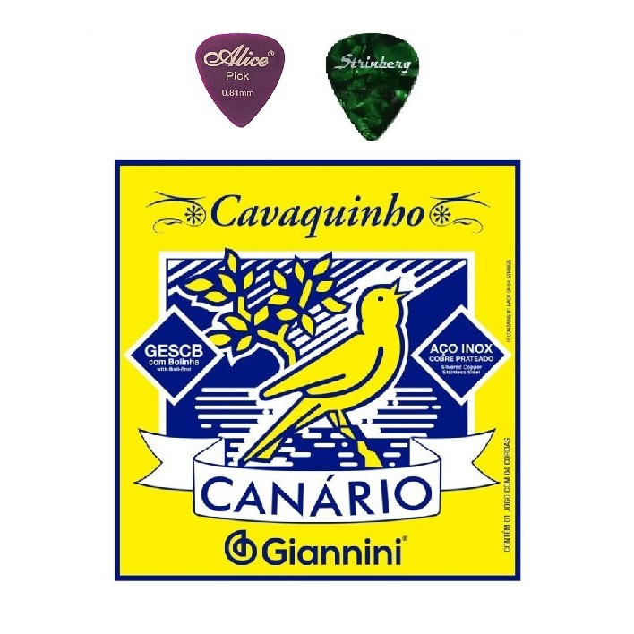 Jogo de Cordas Encordoamento Cavaco Cavaquinho Aço Com Bolinha  Canário + 2 Palhetas
