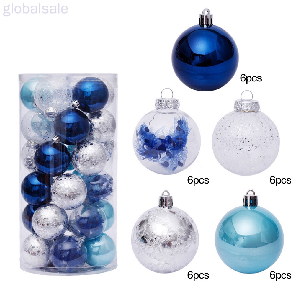 Global 30 Pcs Árvore De Natal Pendurado Bolas Home Office Mall Árvore Bolas  De Plástico Pendurado Decoração Ornamento, Azul Prata | Shopee Brasil