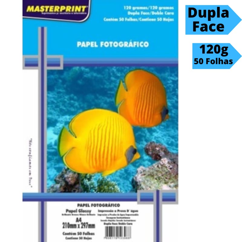 Papel Fotográfico Dupla face Foto 120g A4 Glossy Brilhante Resistente a Água 50 Folhas Masterprint em Oferta na Shopee