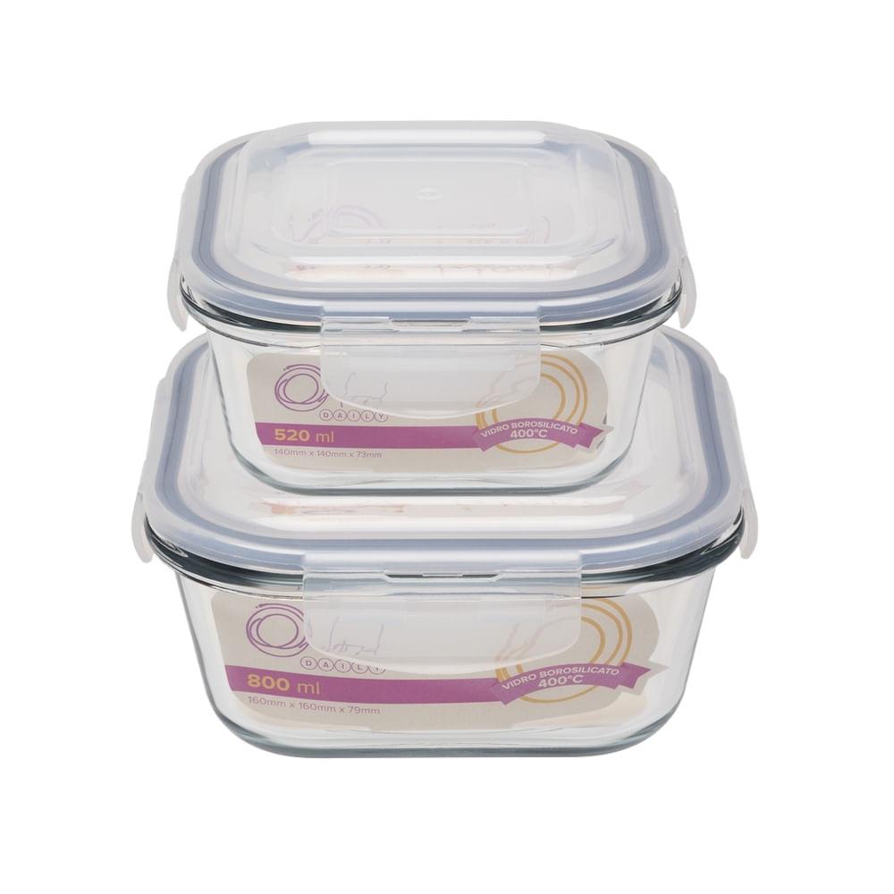 Conjunto De 2 Potes Herméticos De Vidro Quadrado em Oferta na Shopee