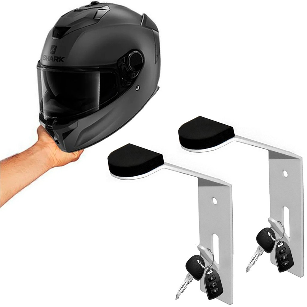 2 Suportes De Parede Para Pendurar Capacetes E Acessórios Branco Sterk em Oferta na Shopee