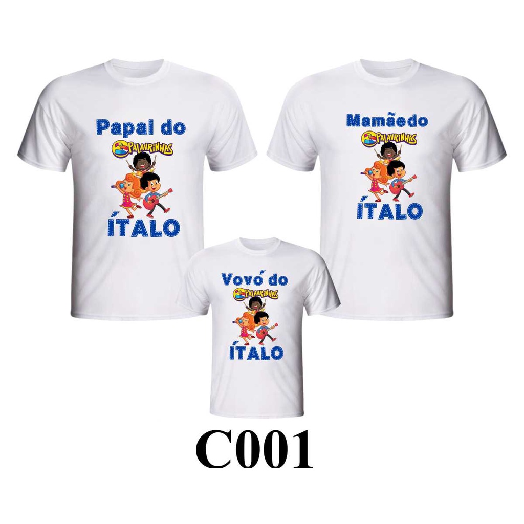 Kit 3 Camisetas aniversário personalizada com tema " 3 Palavrinhas" ou com sua arte