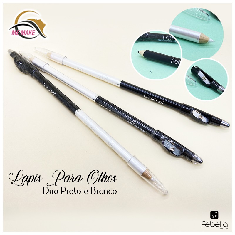 Lápis de olho preto e branco Febella maquiagem, delineado, esfumado, cosmético, lápis de olho 2 em 1 em Oferta na Shopee