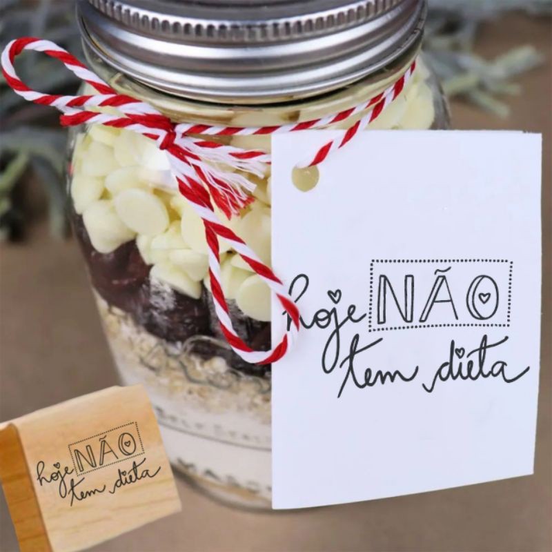 Carimbo HOJE NÃO TEM DIETA para personalização de embalagens sacolas sacos potes bolas Kraft light fit personalizar artesanal gourmet
