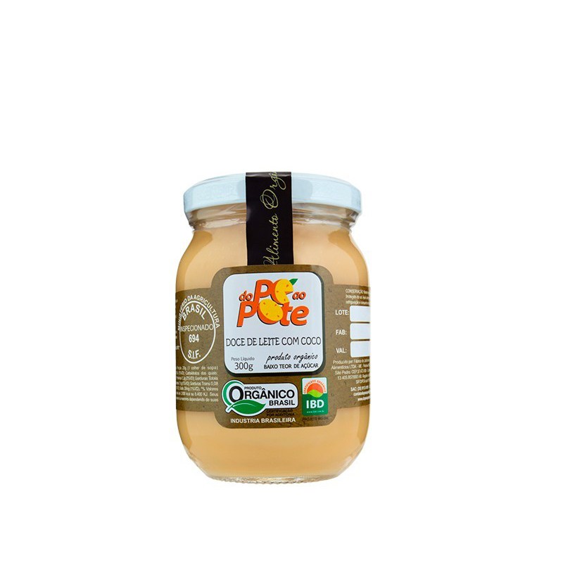 Doce de Leite com Coco Orgânico 300g com Açúcar Sem Glúten Do Pé ao Pote