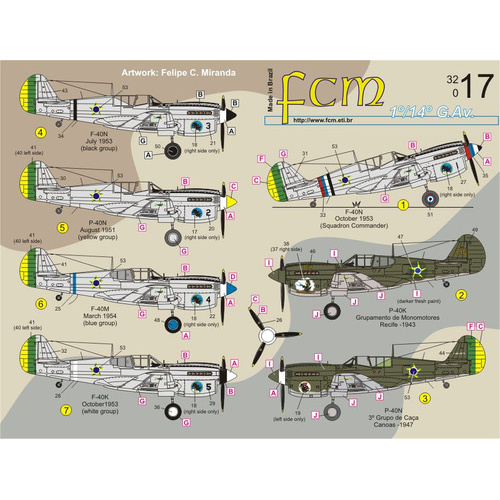 Decalque Fcm 32017 Curtiss P-40 Decal Fab 1/32 Plastimodelismo - Petrohobby