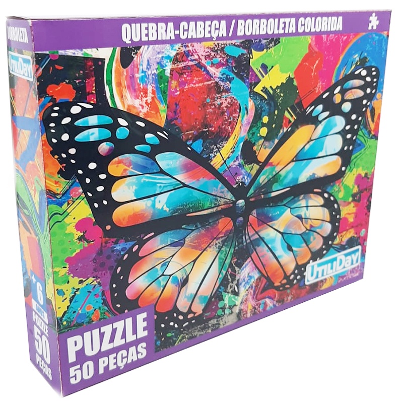 Brinquedo Quebra Cabeça Borboleta Colorida 50 Peças Infantil