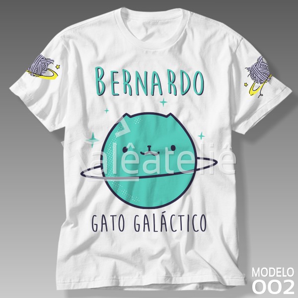 Camiseta Gato Galáctico Modelo 002 Infantil Adulto Personalizada