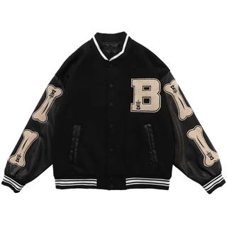 Womens Coats and Jackets High Street Hip Hop Baseball Uniforms Street Casual Coat Loose Stitching Jacket