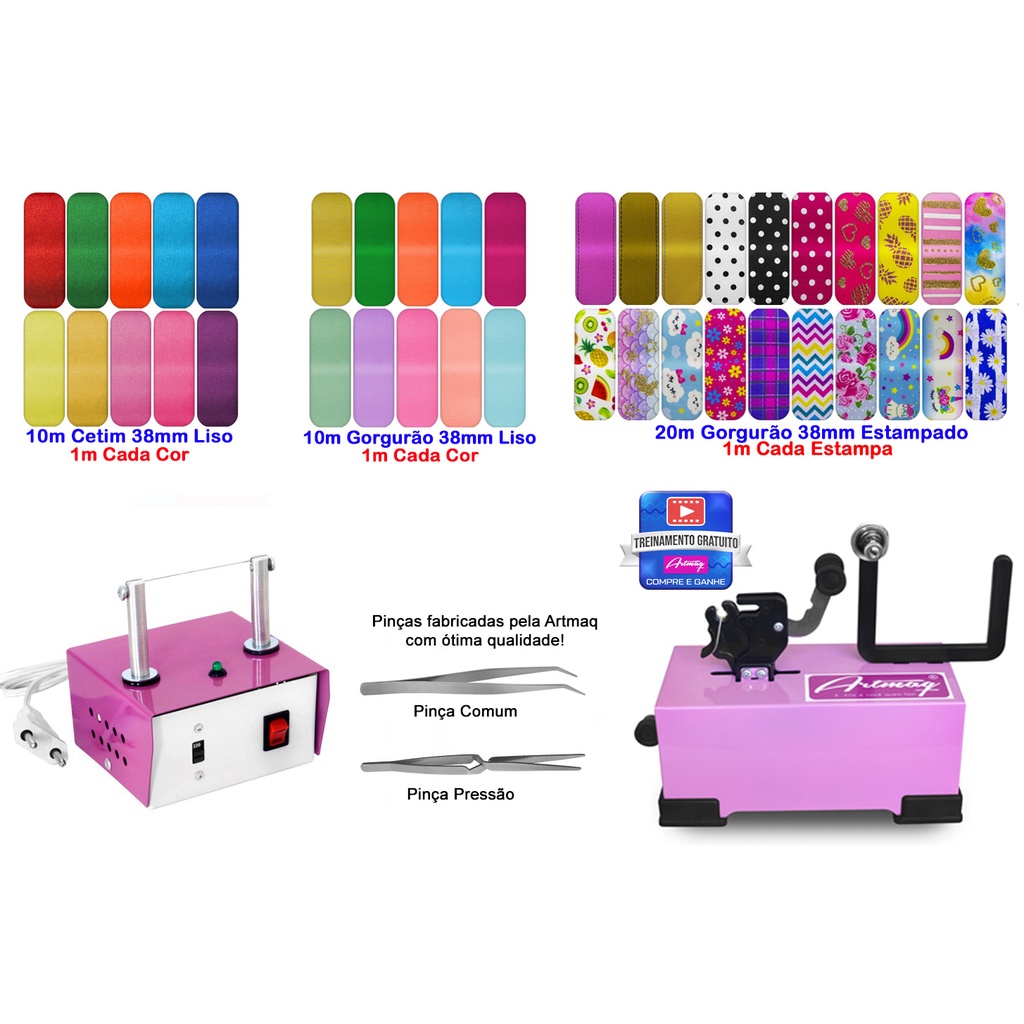 Máquina De Fazer Laços + Máquina De Cortar E Selar Fitas + Pinças + Fitas - K17