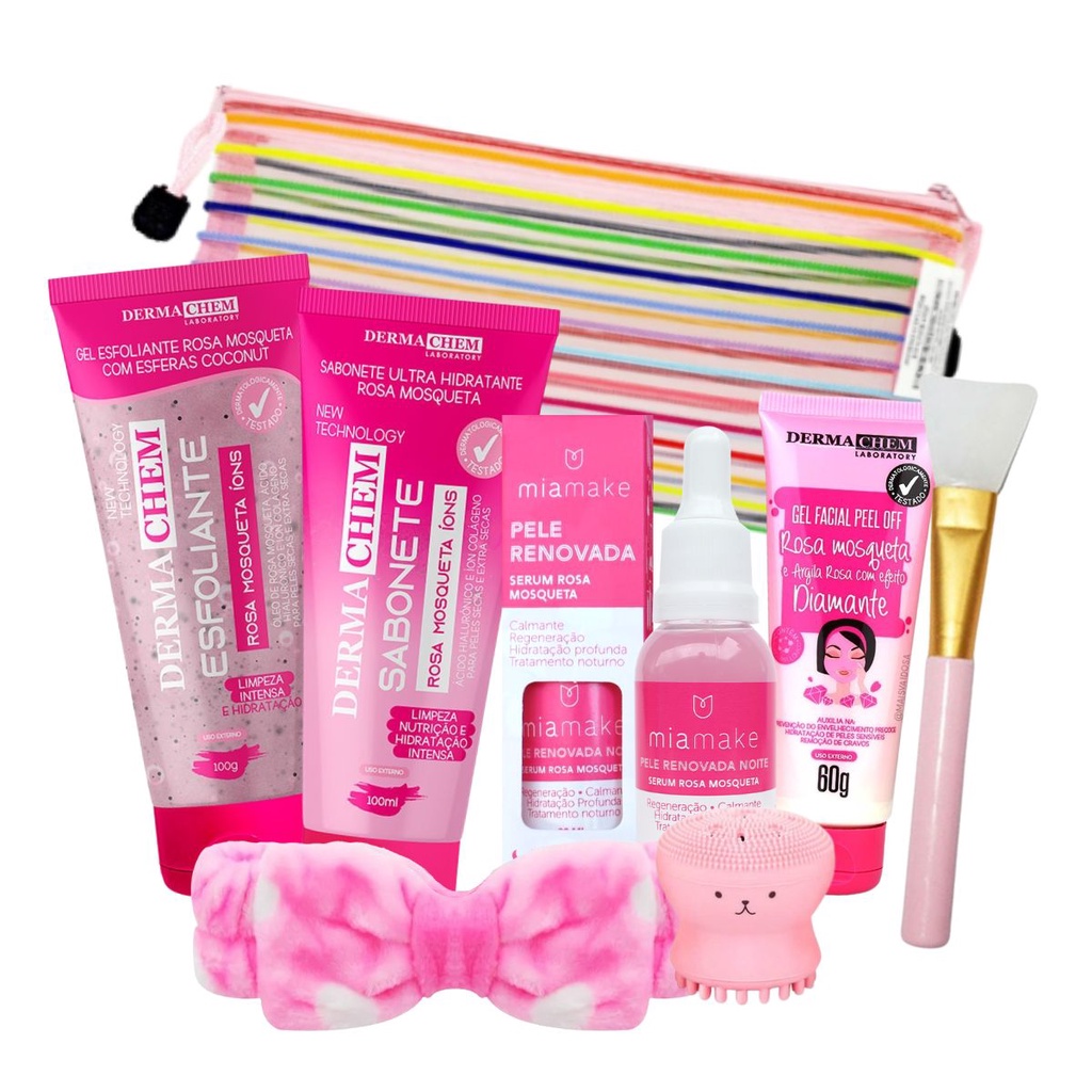 Kit Skincare Limpeza de Pele Rosa Mosqueta 8 Itens Completo