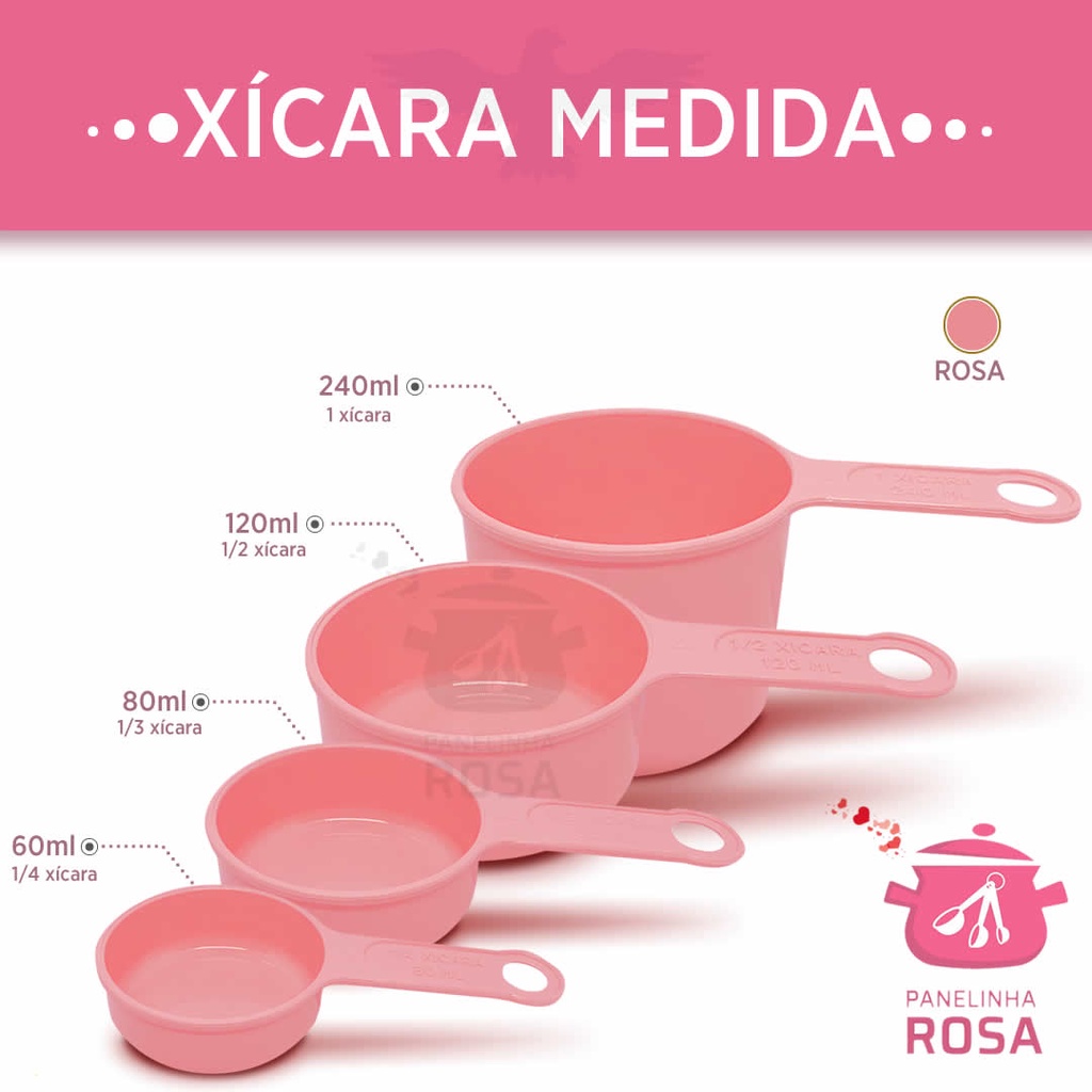 Xicara medida ou medidor na cor rosa para a sua cozinha casa