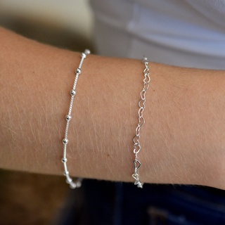 Kit pulseiras Banhadas Prata 925 Bolinha e Elo Coração
