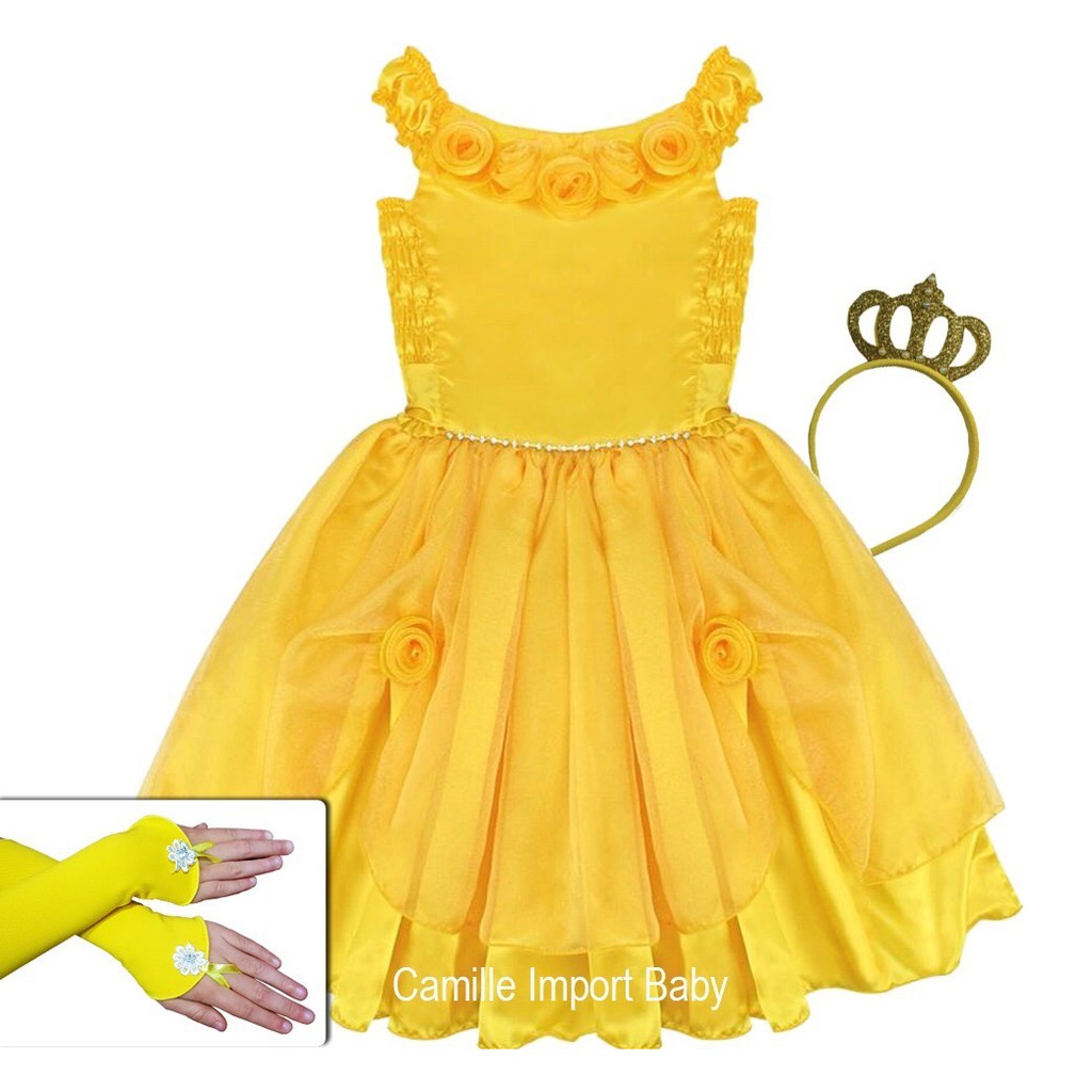 Vestido Fantasia Infantil Bela E A Fera 2 Ao 16 Coroa Luvas | Shopee Brasil