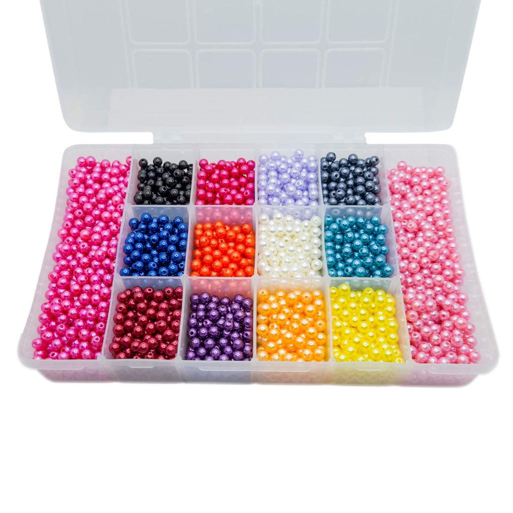 Kit Pérolas 6 e 8mm 2400pçs Miçangas Diversas Cores + Caixa Divisória Bijuteria Artesanato