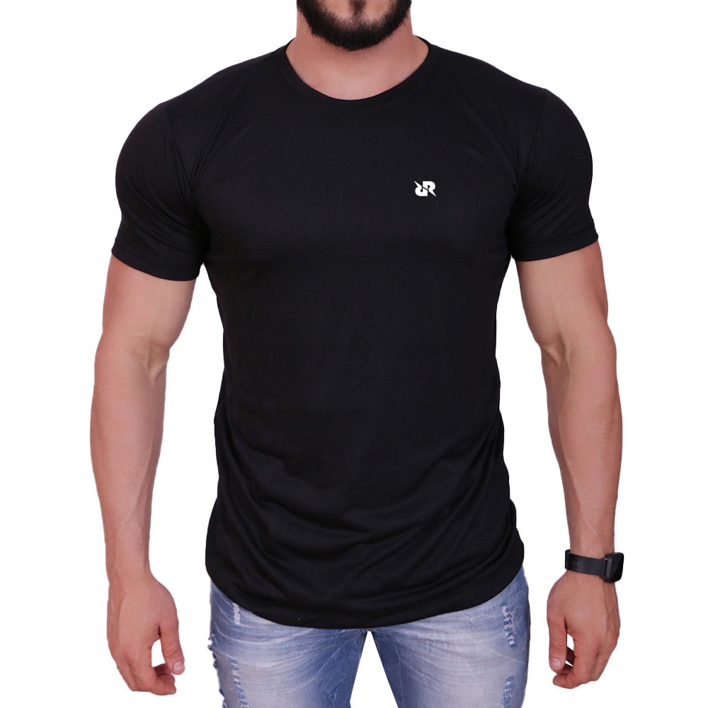 Camiseta Masculina Longline Preta Academia Corte Justo Promoção