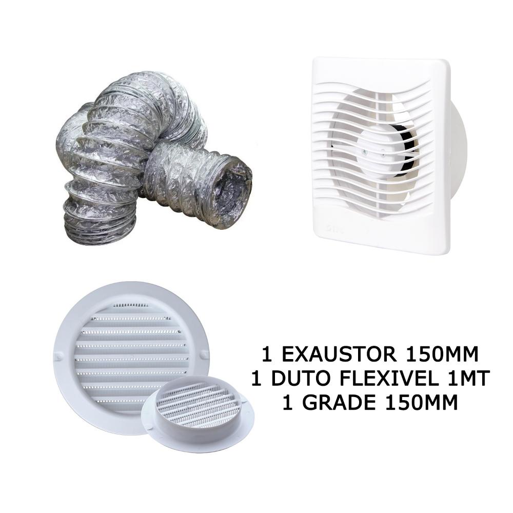 Exaustor para Banheiro com Duto e Grade 150mm
