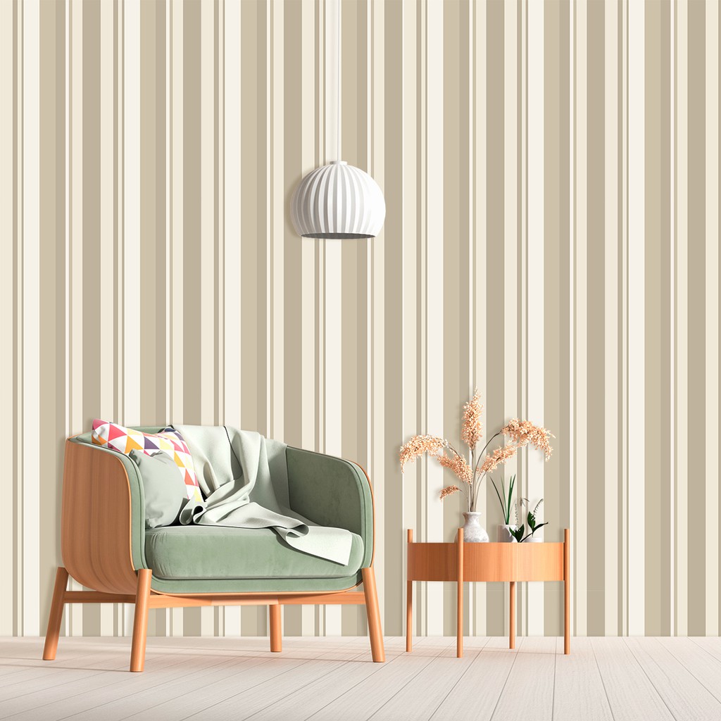 Detalhes do Papel de Parede Listrado Bege Decoração Estilo