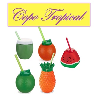 Copo em formato de fruta com canudo e tampa . em Oferta na Shopee