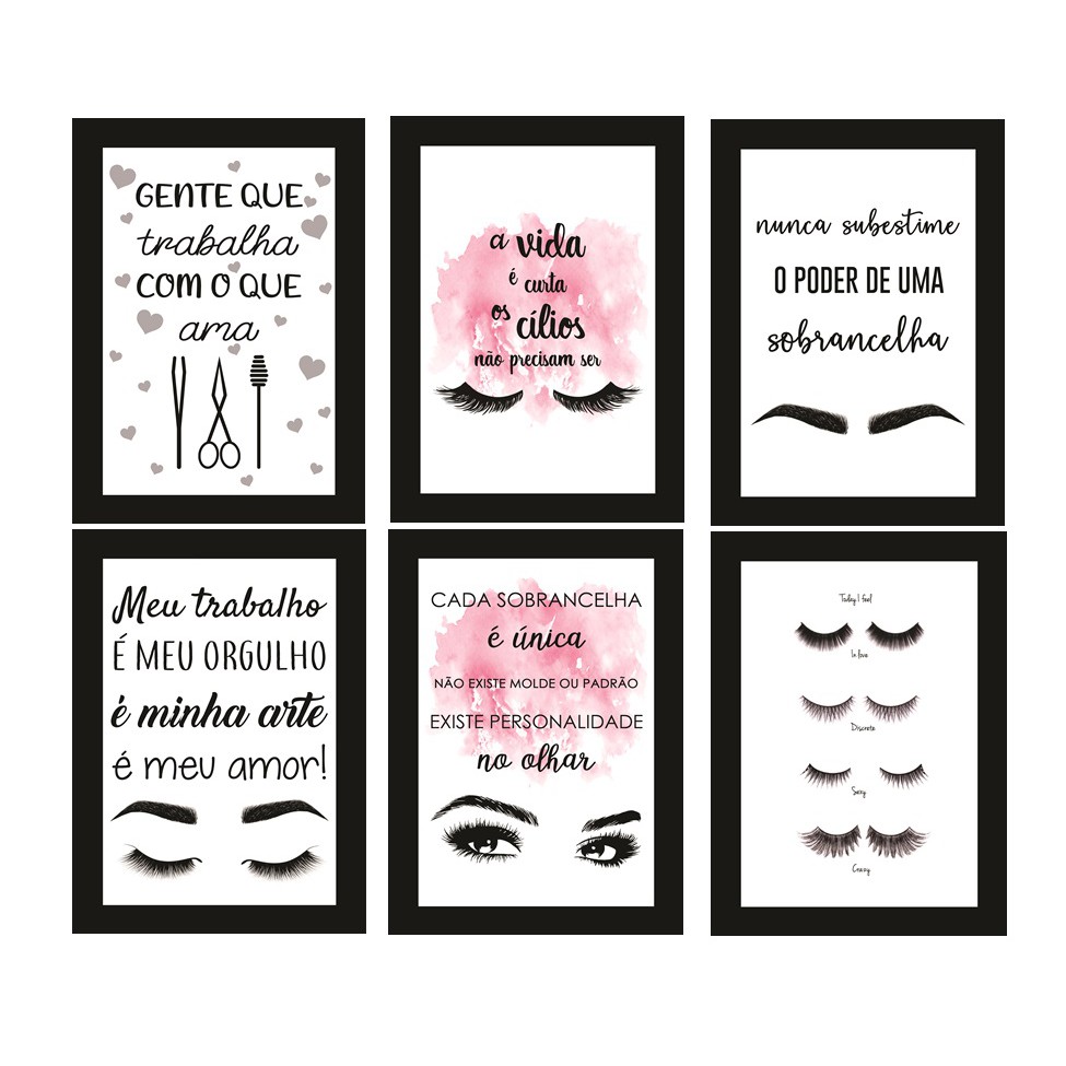 Quadros Designer De Sobrancelha Frases Decorativos Kit 6 Peças | Shopee  Brasil