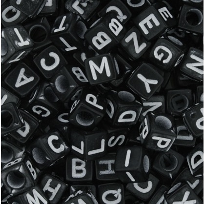 10 Peças de Miçanga Infantil Quadrado Preto Letra N - Z Branco Alfabeto 6mm em ABS Entremeio Furo Passante