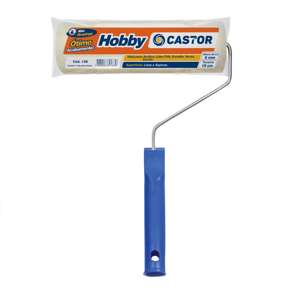 Rolo para pintura Lã Hobby 6MMx15CM c/cabo - Castor em Oferta na Shopee