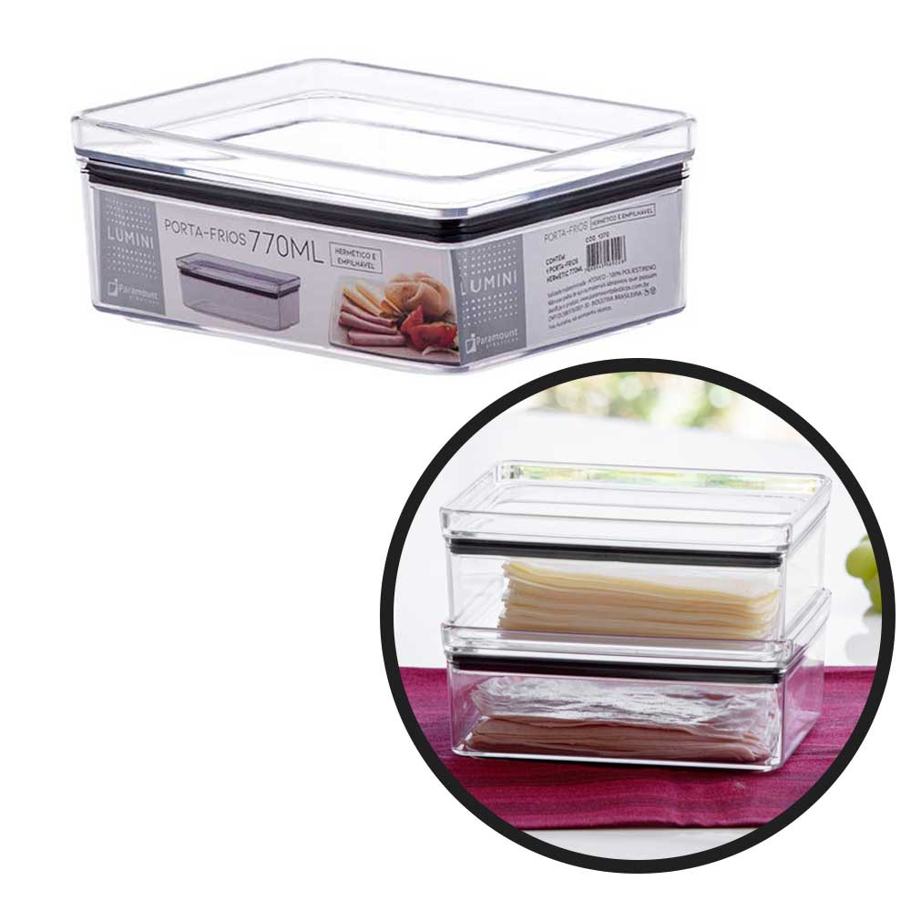Pote Porta Frios Hermético Lumini 770ml Organizador de Geladeira Presunto Queijo Salame